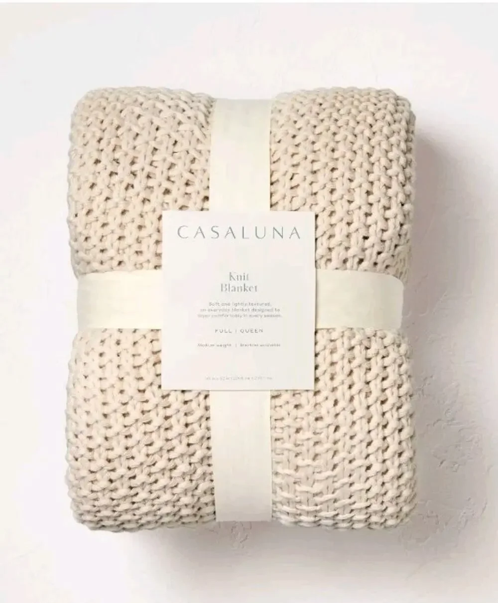 Full/Queen Chunky Knit Blanket Natural-Casaluna